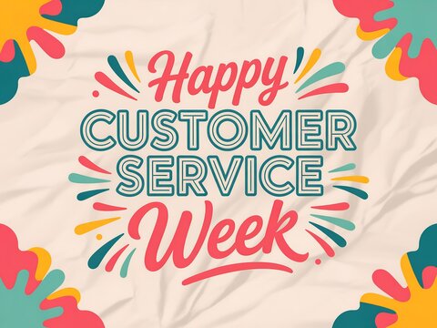 Gradient background of happy customer service week celebration with colorful design on white background