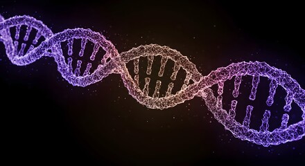 Abstract DNA strand illustration in purple and orange on a black background.