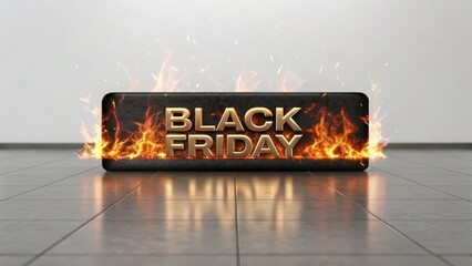 bargain hunt Black Friday sign with fiery effects on a tiled floor, creating a dynamic promotional image.