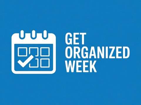 Gradient background of get organized week vector illustration on blue background, calendar icon