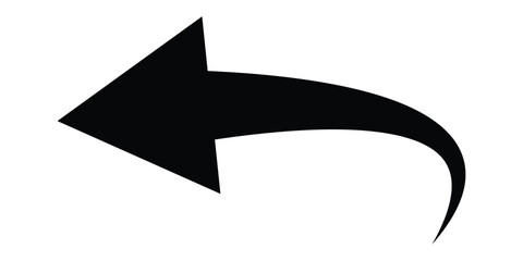 Curved isolated arrow icon on white background. Black dark arrowhead vector icons. Isolated black dark curved arrow icon set. 
