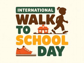 Gradient background of international walk to school day with girl walking isolated on white background