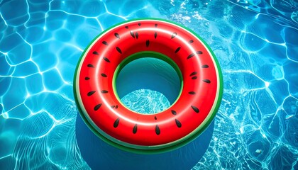 Watermelon pool float in a blue pool