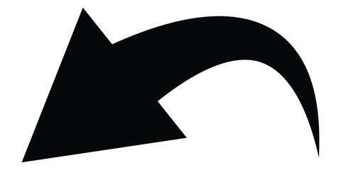 Curved isolated arrow icon on white background. Black dark arrowhead vector icons. Isolated black dark curved arrow icon set. 