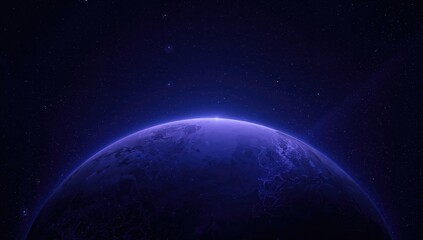 Obraz premium Vibrant cosmic view of a planet's edge against a deep starry background filled with twinkling stars