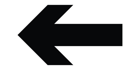 Black long isolated arrow on white background. Left side pointing arrow icon on white page. Isolated abstract arrowhead icons. EPS 10. 