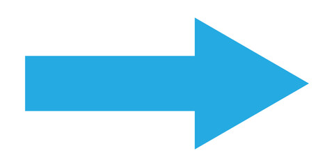 Fototapeta premium Blue long isolated arrow on white background. Right side pointing arrow icon on white page. Isolated abstract arrowhead icons. Blue isolated long arrow icons. Straight long arrowhead icon. EPS 10.