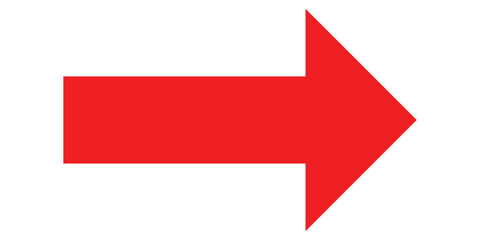 Red long isolated arrow on white background. Right side pointing arrow icon on white page. Isolated abstract arrowhead icons. Red isolated long arrow icons. Straight long arrowhead icon. EPS 10. 