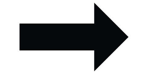 Black long isolated arrow on white background. Right side pointing arrow icon on white page. Isolated abstract arrowhead icons. EPS 10. 