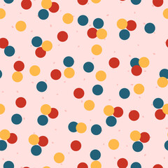 Seamless vector pattern with colorful confetti dots on light background. Playful festive design perfect for celebration, wrapping paper, textiles, and party decoration
