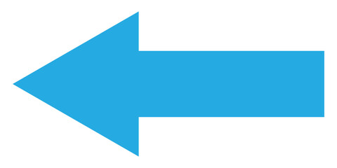 Obraz premium Blue long isolated arrow on white background. Left side pointing arrow icon on white page. Isolated abstract arrowhead icons. Blue isolated long arrow icons. Straight long arrowhead icon. EPS 10.