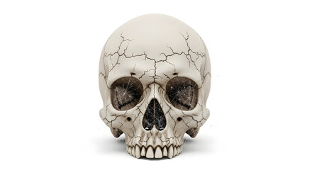 Fototapeta premium Realistic Skull Illustration with Detailed Cracks and Shadows on a White Background