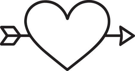 Heart with arrow through it outline art, romantic decorative vector design for love and passion.