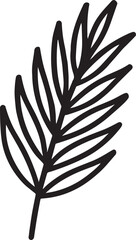 Minimal palm leaf silhouette outline art, simple decorative vector design for tropical themes.