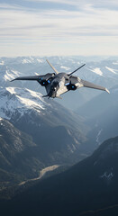 Futuristic Fighter Jet Over Mountains Advanced Aviation Technology