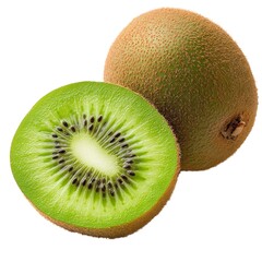 Juicy Green Kiwi Fruit Sliced and Whole Isolated on White Background for Health Food and Vitamin C