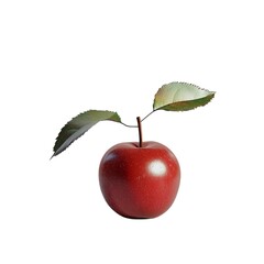 Single Shiny Red Apple with Green Leaves Isolated on White Healthy Food Product Shot Diet and Nutrition