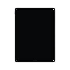 Minimalist black silhouette of a tablet on a clean white background