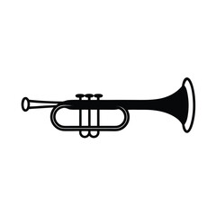 Obraz premium A bold black silhouette of a trumpet on a clean white background