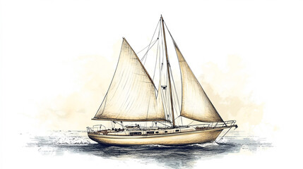 Fototapeta premium Hand Drawn Engraving Pen and Ink Yacht Sailboat Vintage Vector Illustration