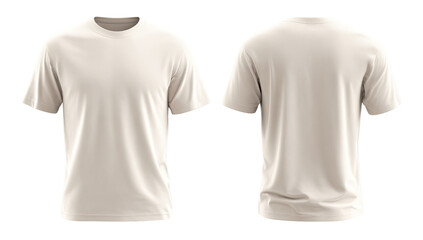 Front and back view of a plain cream-colored t-shirt