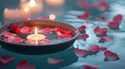 spa candles with rose petals