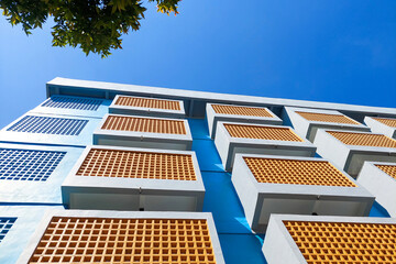 View of a multi storey building seen from below