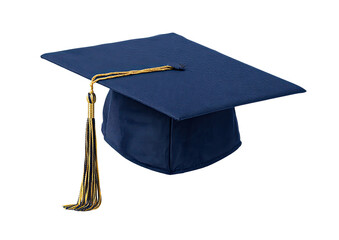 Dark blue graduation cap with gold tassel