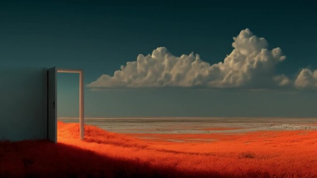 Open door on red field
