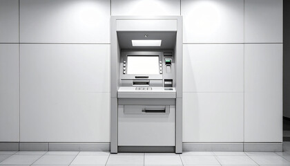 Modern ATM machine stands ready for financial transactions in a clean, contemporary space