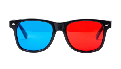3D Cinema Glasses PNG, Movie Theater Glasses, Transparent Background, Red and Blue Lens Glasses, RealD 3D Glasses, Entertainment Accessory, Film Watching Eyewear