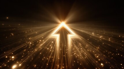 Obraz premium Radiant Golden Arrow with Light Rays and Sparkles in Dark Background
