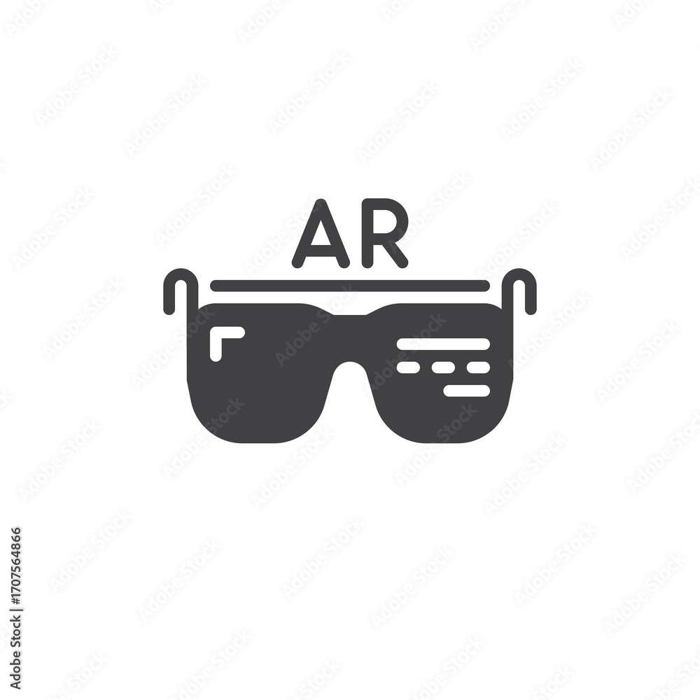 Poster solid glyph icon of ar glasses with display overlay. this vector icon symbol represents augmented re