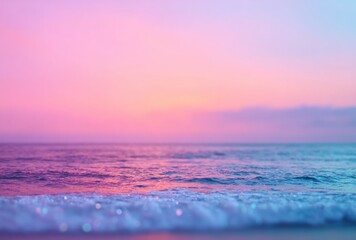 A soft, painterly ocean scene with gentle waves under a pink and blue gradient sky, suggesting a serene twilight moment