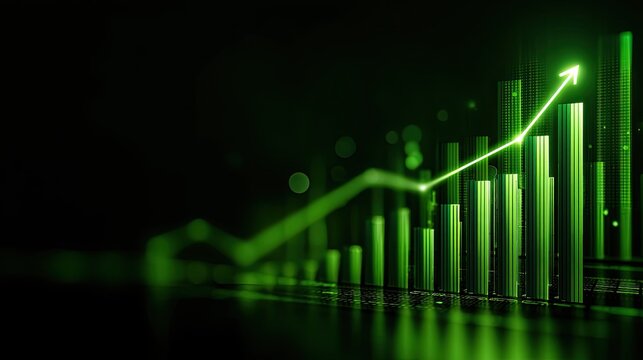 Green Financial Growth Chart with Rising Arrow on Dark Background