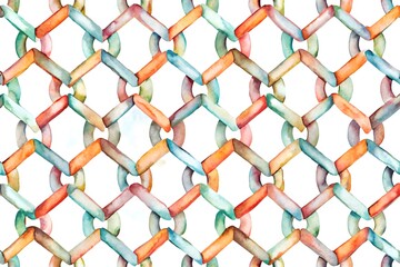 Naklejka premium Watercolor painting of a chain link fence pattern isolated on white background