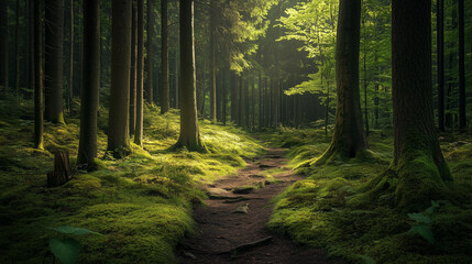 Obraz premium Green trees in the forest in summer