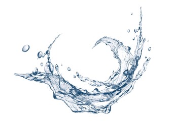 白背景に青い波と水しぶきの3dイラスト