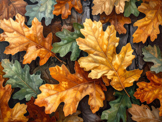 Dry Oak Leaves Lying on the Ground