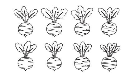 Eight hand drawn radish vegetables in a stylized silhouette pattern