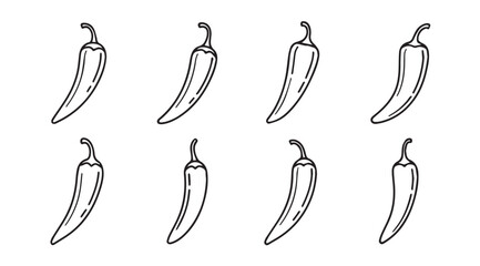 Collection of eight hand drawn chili pepper silhouettes in a simple sketch style