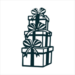 Stacked Gift Boxes with Ribbons Vector Illustration Boxing Day Stacked gift boxes with angled ribbons in slate gray