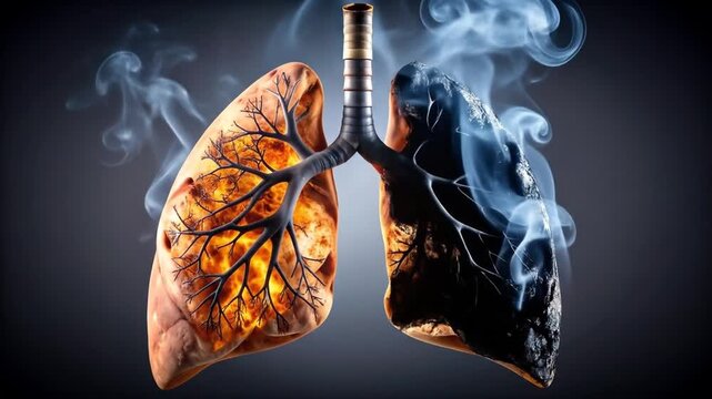 Damaged lungs from smoking with health concept.