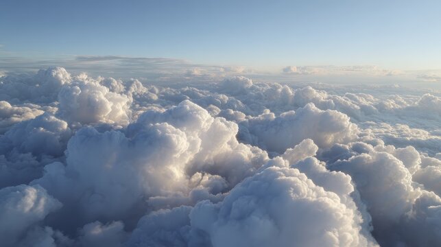 Majestic cumulus clouds at sunrise above the horizon - Powered by Adobe