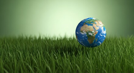 Earth Globe on Lush Green Grass Symbolizing Environmental Harmony and Sustainable Living Awareness