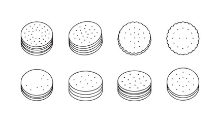 Collection of salami slices and stacks in a simple line drawing silhouette