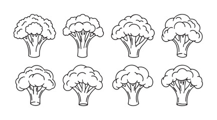 Collection of eight detailed broccoli florets in a stylized silhouette
