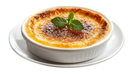 Creme brulee in a separate plate on a transparent background