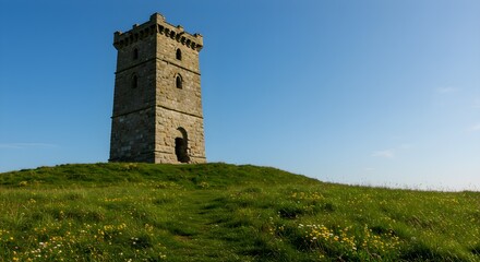 Ancient stone tower on hilltop