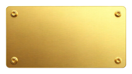 golden shiny blank metal nameplate isolated on transparent white background, 